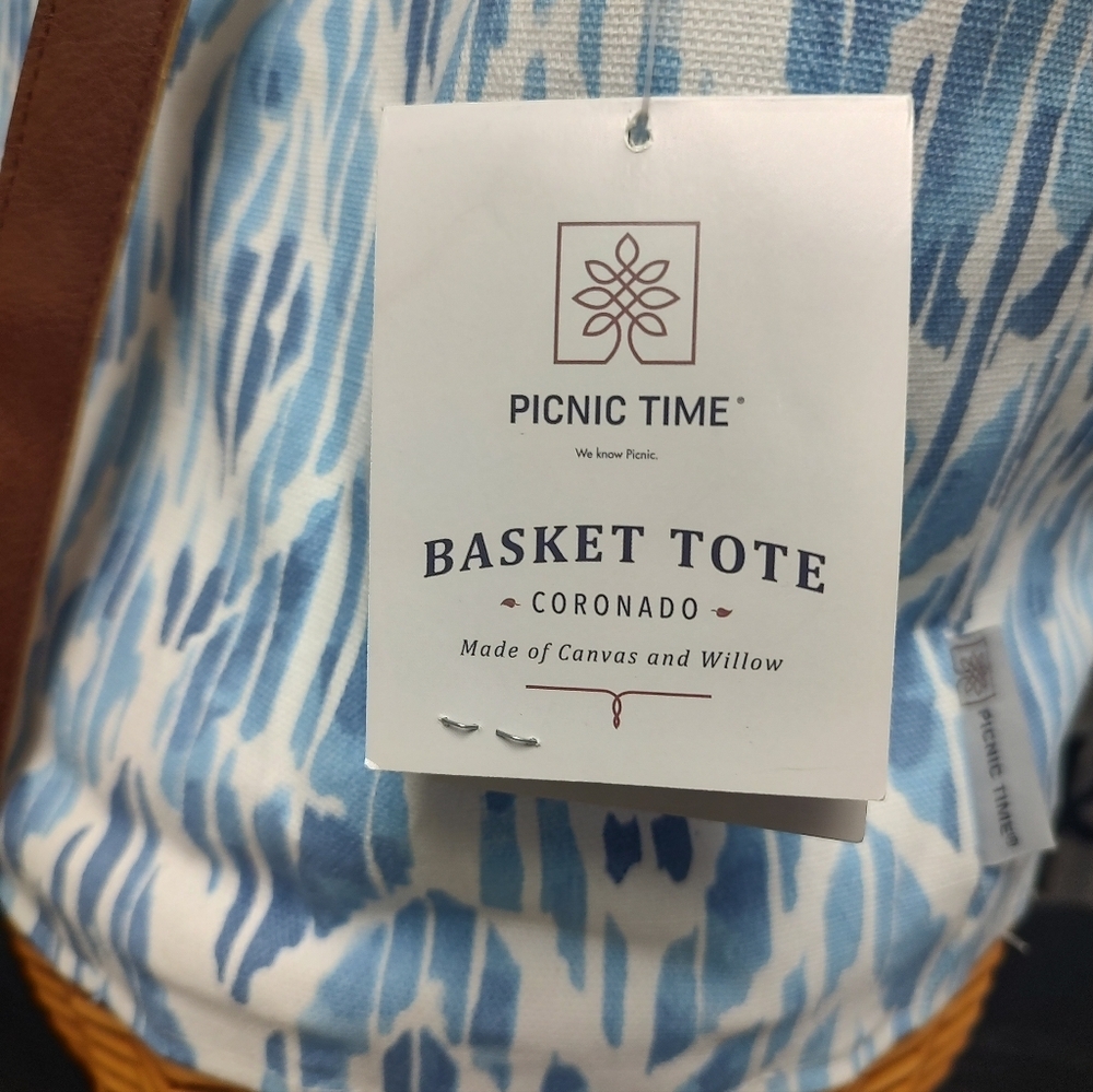 SOLD Picnic Time Basket Tote Blue Beach Canvas Willow Bag! - Picture 10 of 16